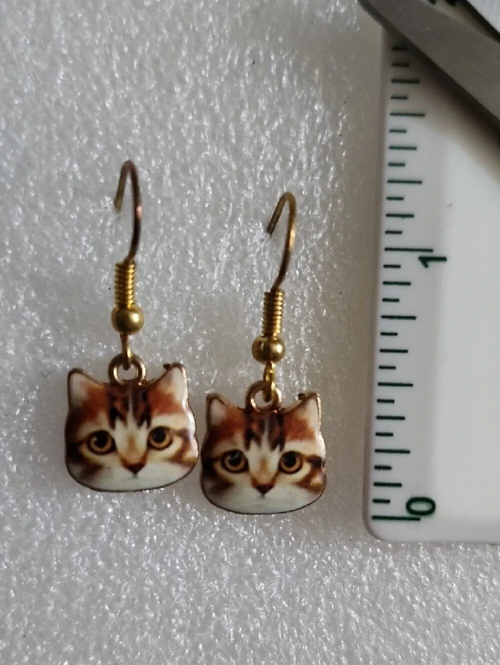 Hand Crafted Brown and Gold Cat Face Drop Earrings